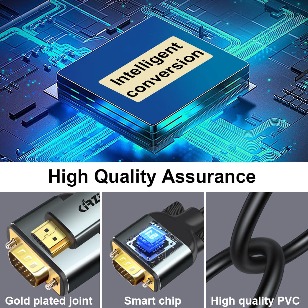 Kirzi HDMI to VGA Cable, Uni-Directional HDMI Computer to VGA Monitor Cable (3ft)