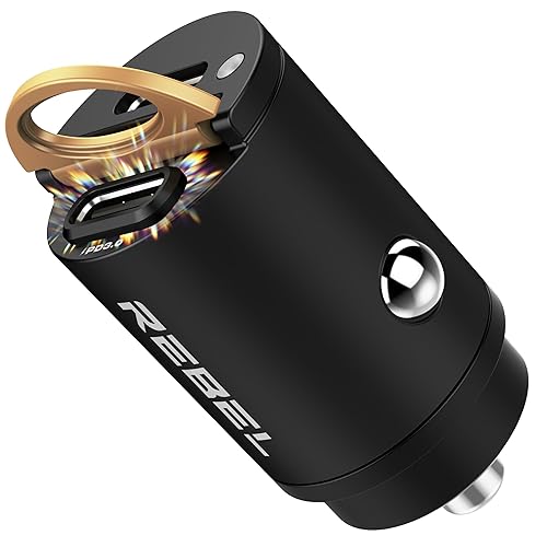 REBEL Dual 65W USB C Fast Car Charger 12V/24V [Smallest Metal Frame] PD65W, QC60W 4.0/3.0, Flush Fit, Cigarette Lighter Adapter for iPhone 17 Pro Max
