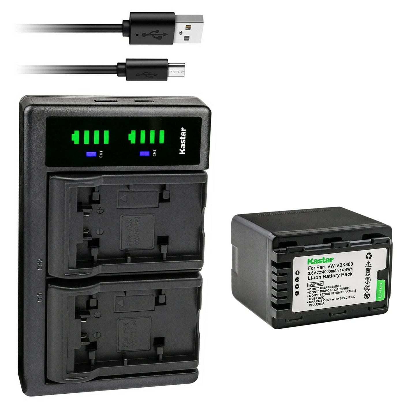 Kastar 1-Pack VW-VBK360 Battery and LTD2 USB Charger Replacement for Panasonic SDR-T70, SDR-T70K, SDR-T70P, SDR-T71, SDR-T71K, SDR-T76, SDR-T76K