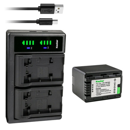 Kastar 1-Pack VW-VBK360 Battery and LTD2 USB Charger Replacement for Panasonic VW-VBK360, VW-VBK180, VW-VBL090, VW-VBL180, SDR-T50K, SDR-T50P
