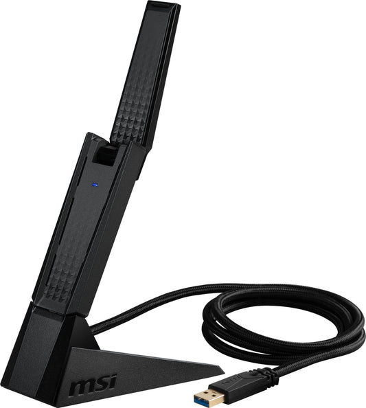 MSI AXE5400 WiFi 6E USB Adapter - WLAN up to 5400 Mbps (6GHz, 5GHz, 2.4GHz Wireless), USB 3.2 Gen 1, MU-MIMO, 2X High-Gain Tri-Band Antennas