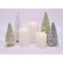 Mark Feldstein & Associates Sisal Tree and Wax LED Flameless Candle 8 Piece Candlescape Centerpiece Set, 8 Inch, White and Green with Artificial Snow