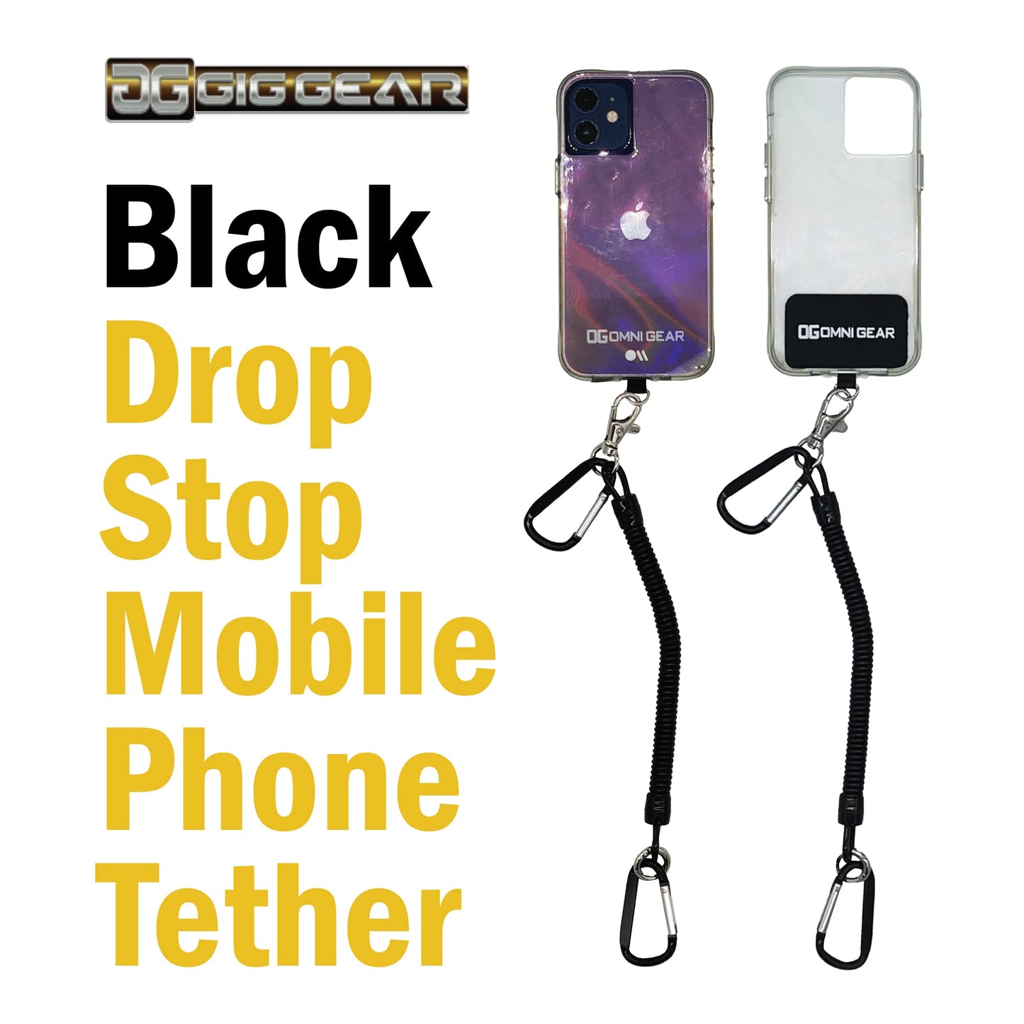 Gig Gear Drop Stop Mobile Phone Tether for Drop Damage and Theft Protection - Universal Phone Lanyard with Carabiners for Secure Vest Attachment