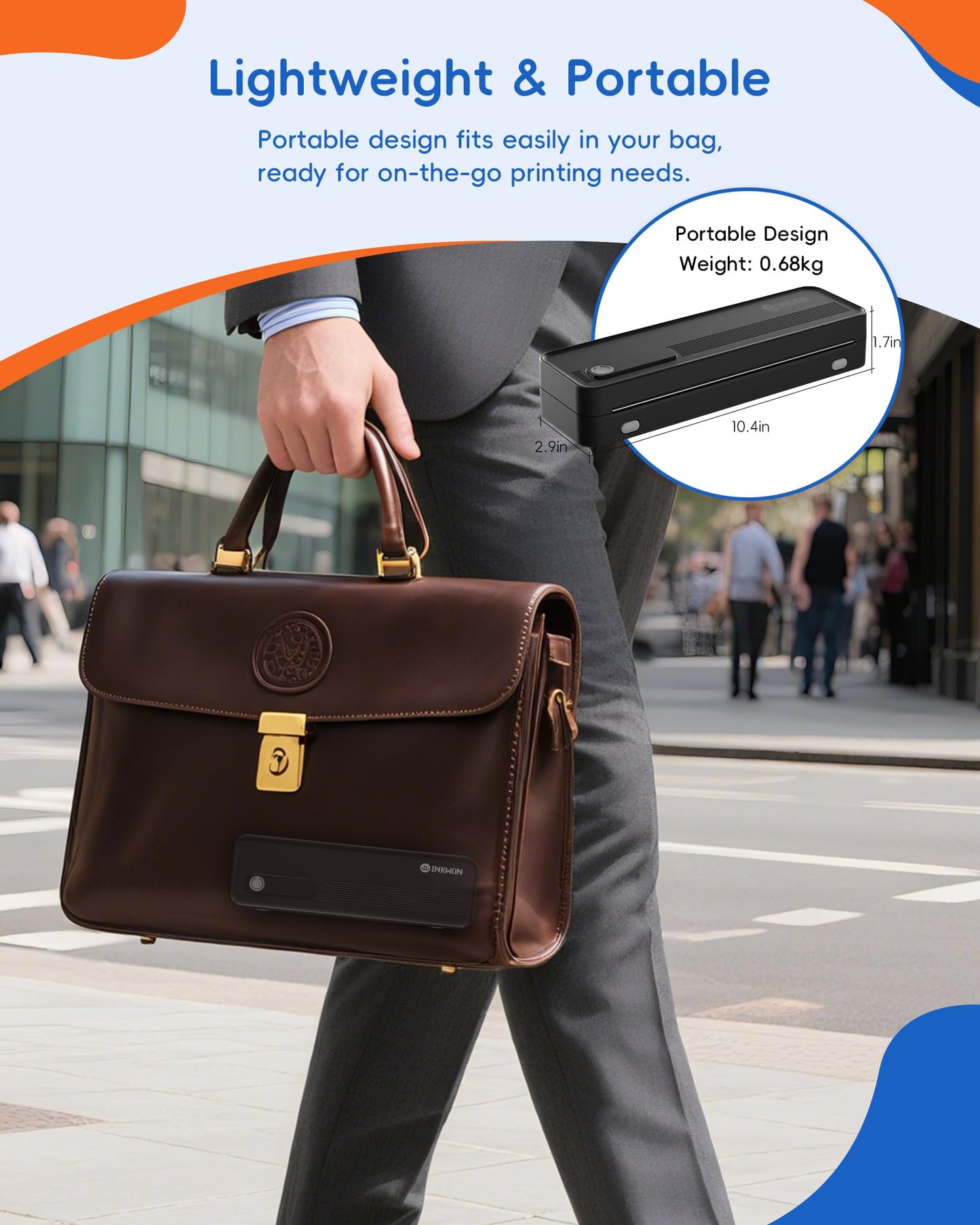 InkWon A41 Bluetooth Thermal Printer, Portable Inkless Printer for Travel Supports 8.5 x 11 Inch Paper, Small Mobile Printing Device Ideal for Office