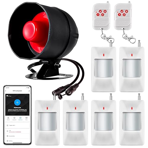 WiFi Alarm System for Home Security, 120dB Wireless Alarm Security System with Free Notification APP Control and Motion Sensor Siren, Remote Control