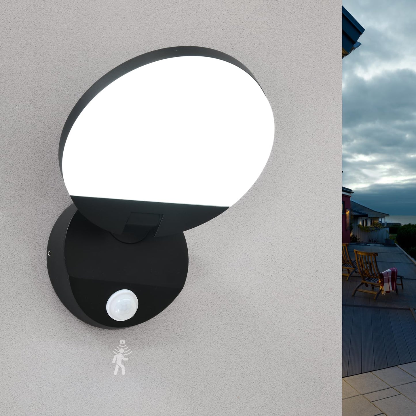 PEBIN Wired Motion Sensor Outdoor Lights Fixtures LED 18W Modern Exterior Porch Lights Wall Sconces Light for Doorway Patio Garage Matt Black Round