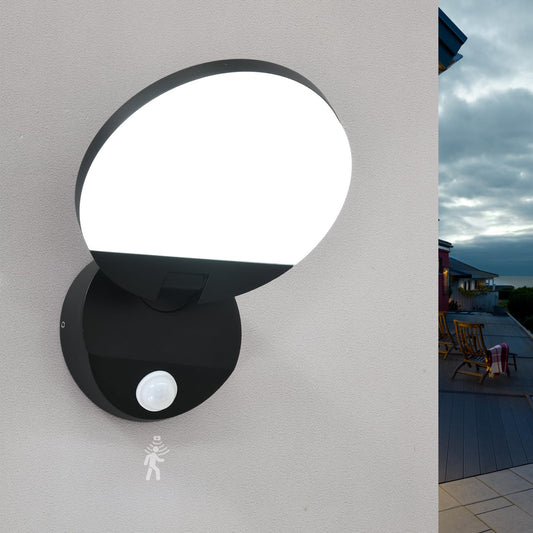 PEBIN Wired Motion Sensor Outdoor Lights Fixtures LED 18W Modern Exterior Porch Lights Wall Sconces Light for Doorway Patio Garage Matt Black Round