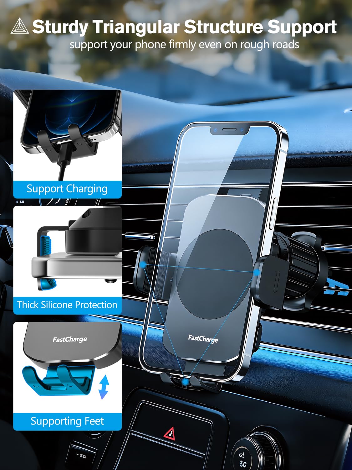 Wireless Car Charger, 15W Fast Charging Auto-Clamping Phone Holder Phone Mount?Windshield+Vent+Dash? Car Accessories for Women Men fit for iPhone 17