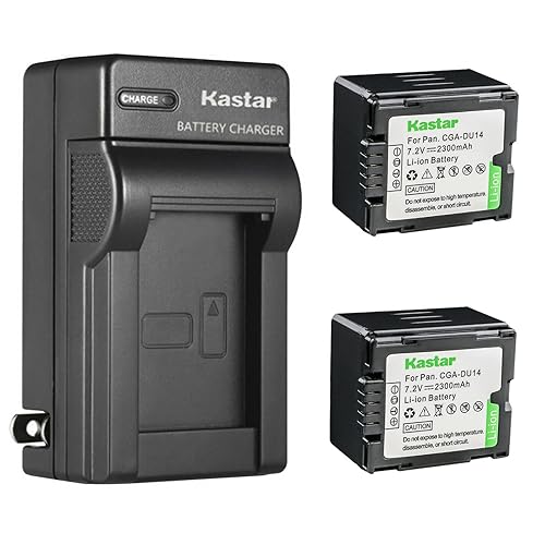 Kastar 2-Pack CGA-DU14 Battery and AC Wall Charger Replacement for Panasonic VDR-D308 VDR-D310 VDR-D400 VDR-M30 VDR-M50 VDR-M53 VDR-M55 VDR-M70