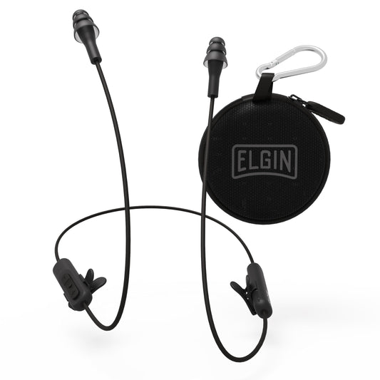 Elgin Ruckus Wireless Bluetooth Earplug Headphones, 25 dB Noise Reduction Ear Plug Earbuds, Noise Cancelling Mic, 12 Hour Battery, IP65 sweatproof