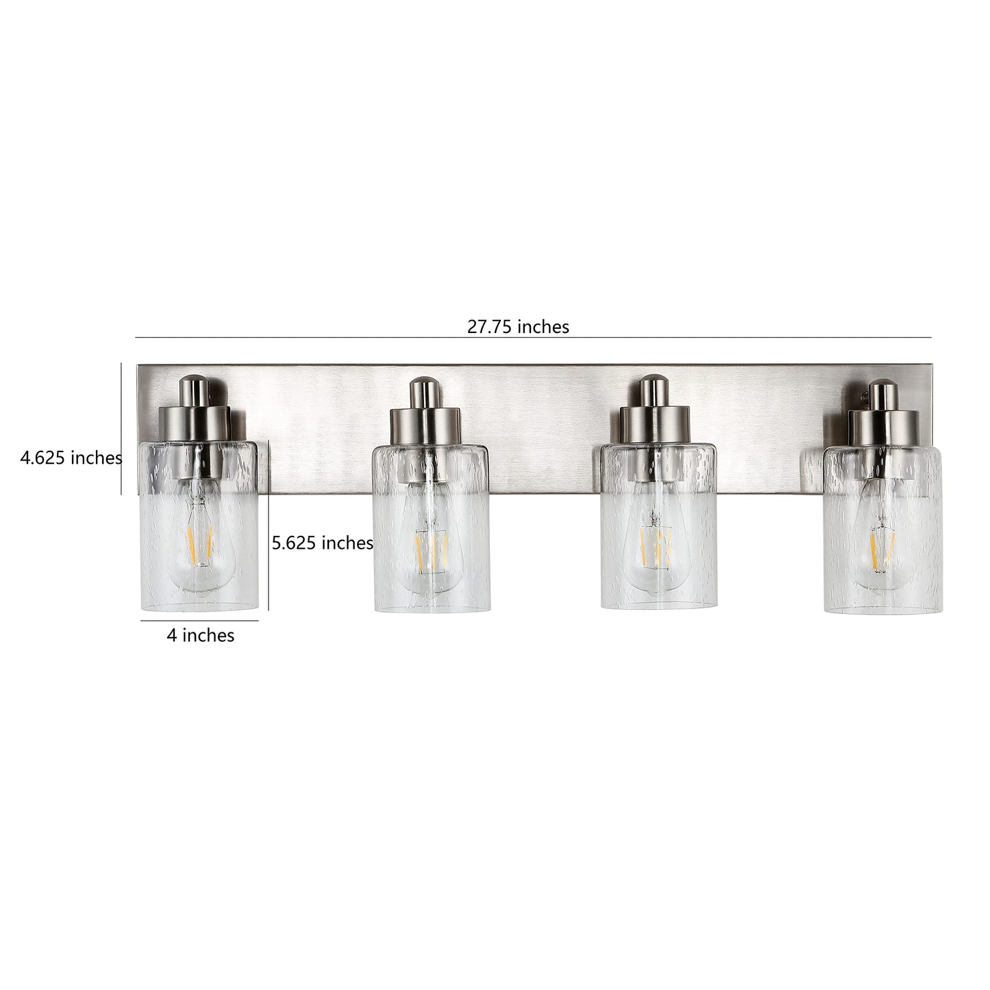 JONATHAN Y 27.75" Nickel 4-Light Modern LED Vanity Light for Bathroom Mirror, Mid-Century Wall Sconce with Clear Seeded Glass Shades, Contemporary