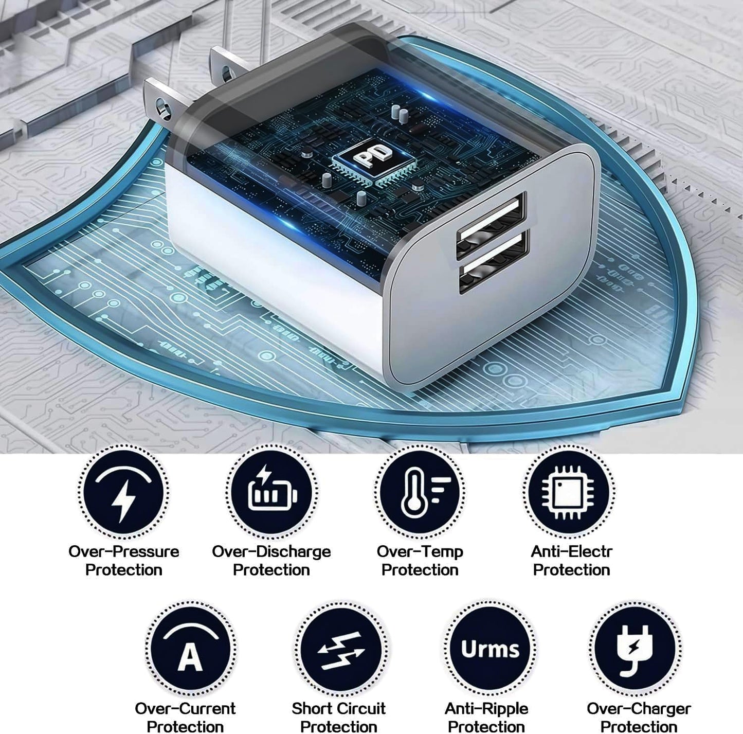 2Pack USB Wall Charger Dual Port Quick Charger Plug Cube 5V 2A for iPad iPhone,Samsung Galaxy,LG,Moto,Amazon Fire Tablet,PS4 Xbox,Headphone,Music
