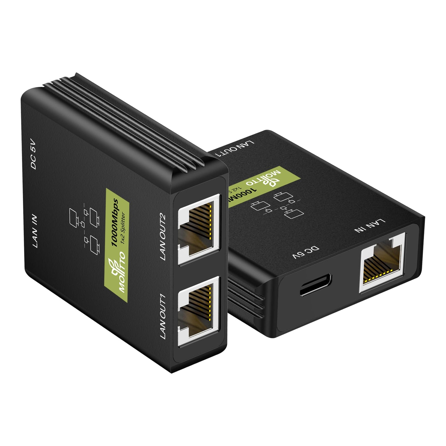 Gigabit Ethernet Splitter 1 to 2, 1000Mbps 2 Port Network Switch