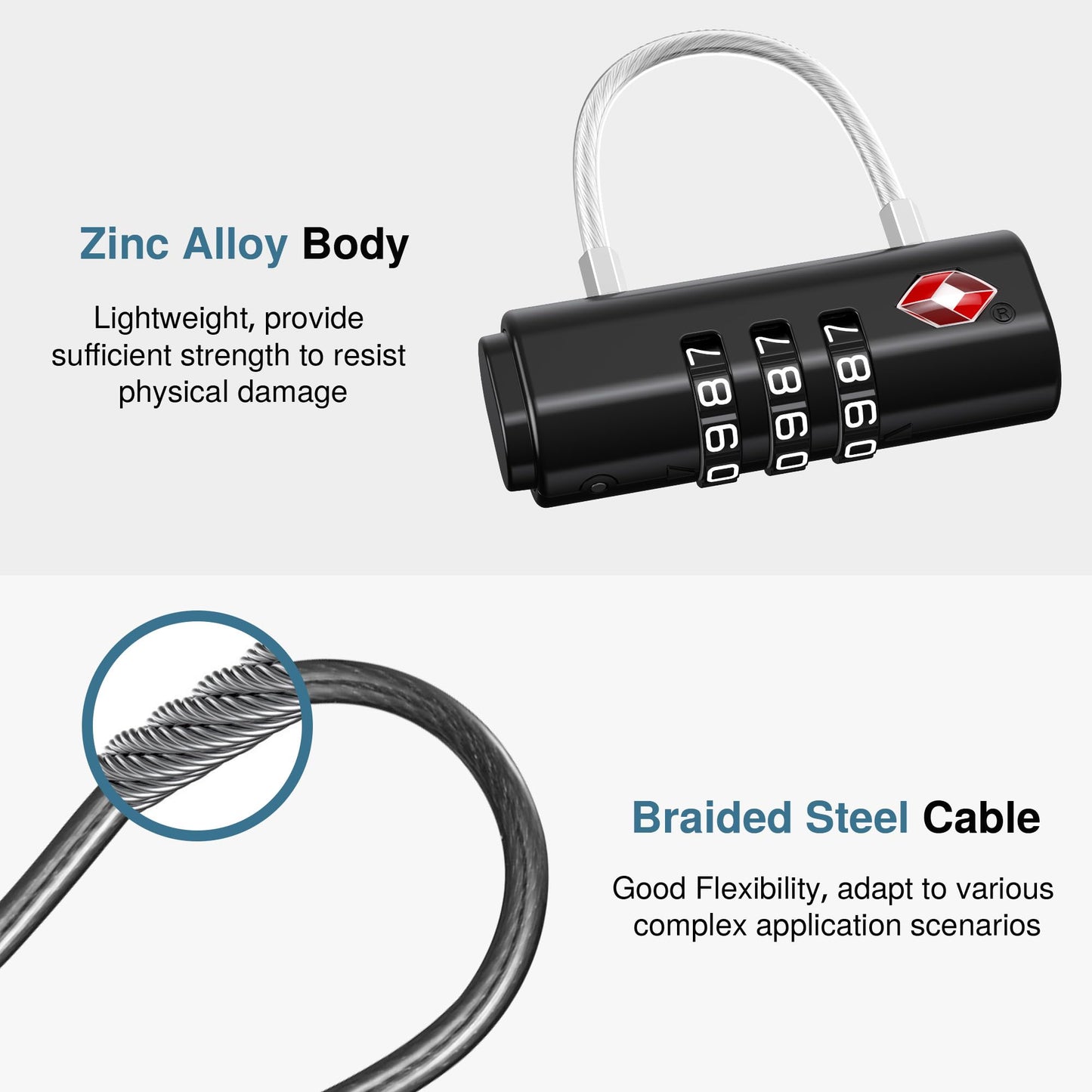 Puroma TSA Approved Luggage Locks 2 Pack – Black Resettable Combination Travel Padlocks for Suitcases, Backpacks, Gym Lockers & Bags