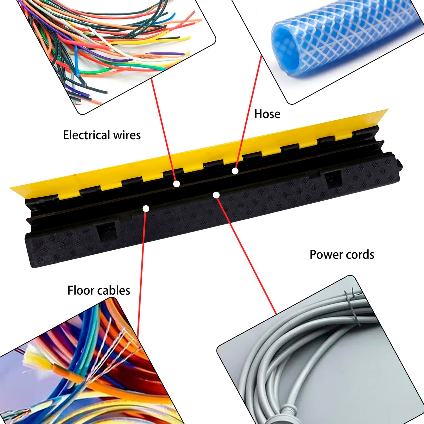 YONSHENG Rubber Cable Ramp Cord Cover Cable Protector Ramps Wire Hose Protective 22000Lbs Load Capacity Traffic 2 Channel Speed Bump for Asphalt
