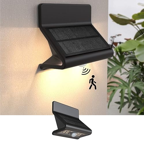 AURAXY Motion Sensor Outdoor Lights with Optical Lens - 3 Modes, IP44 Waterproof Solar Wall Light for Garden Patio Yard (2 Pack)