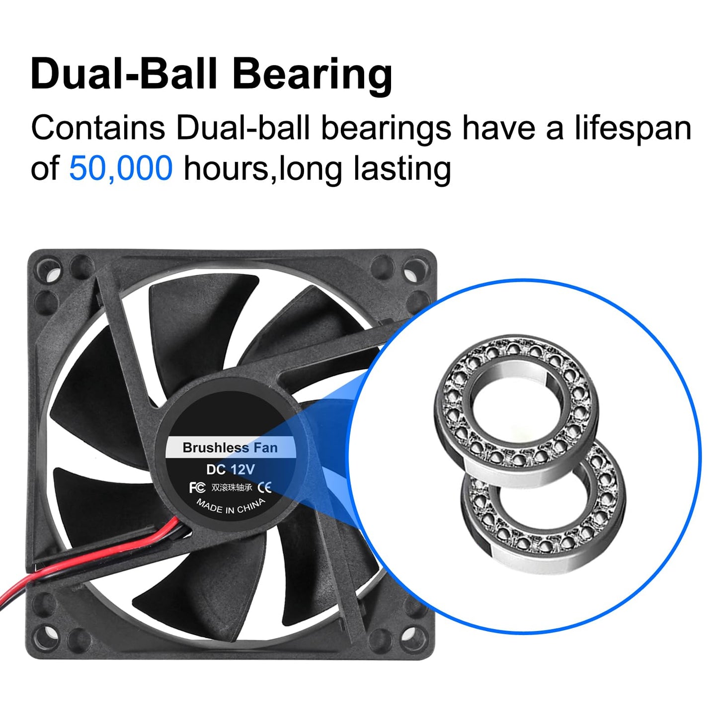 UMLIFE 4PCS 80mm Fan 12V DC 8025 High Airflow Cooling Fan 2 Wire 3Pin Dual Ball DIY Cooler 12 v Fans for PC Power Supply Electronics Cooling