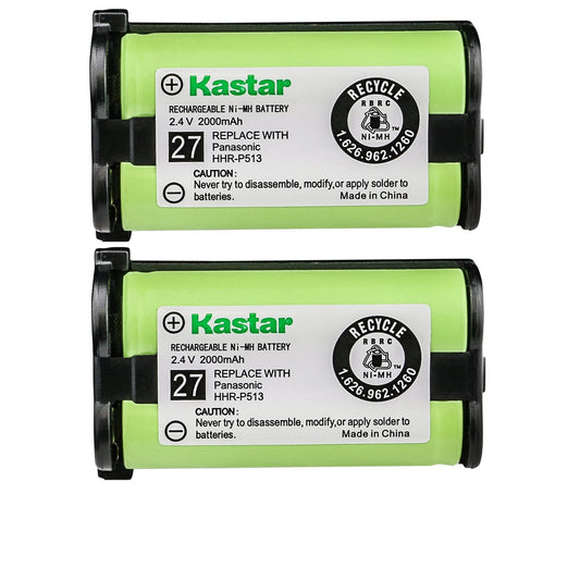 Kastar HHR-P513 Battery (2-Pack), Type 27, NI-MH Rechargeable Cordless Telephone Battery 2.4V 2000mAh, Replacement for HHR-P513 HHR-P513A HHR-P513A1B