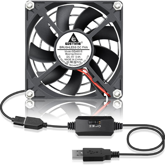 GDSTIME USB Connector 80mm x 80mm x 15mm DC 5V Power 3 Inch Brushless Cooling Fan
