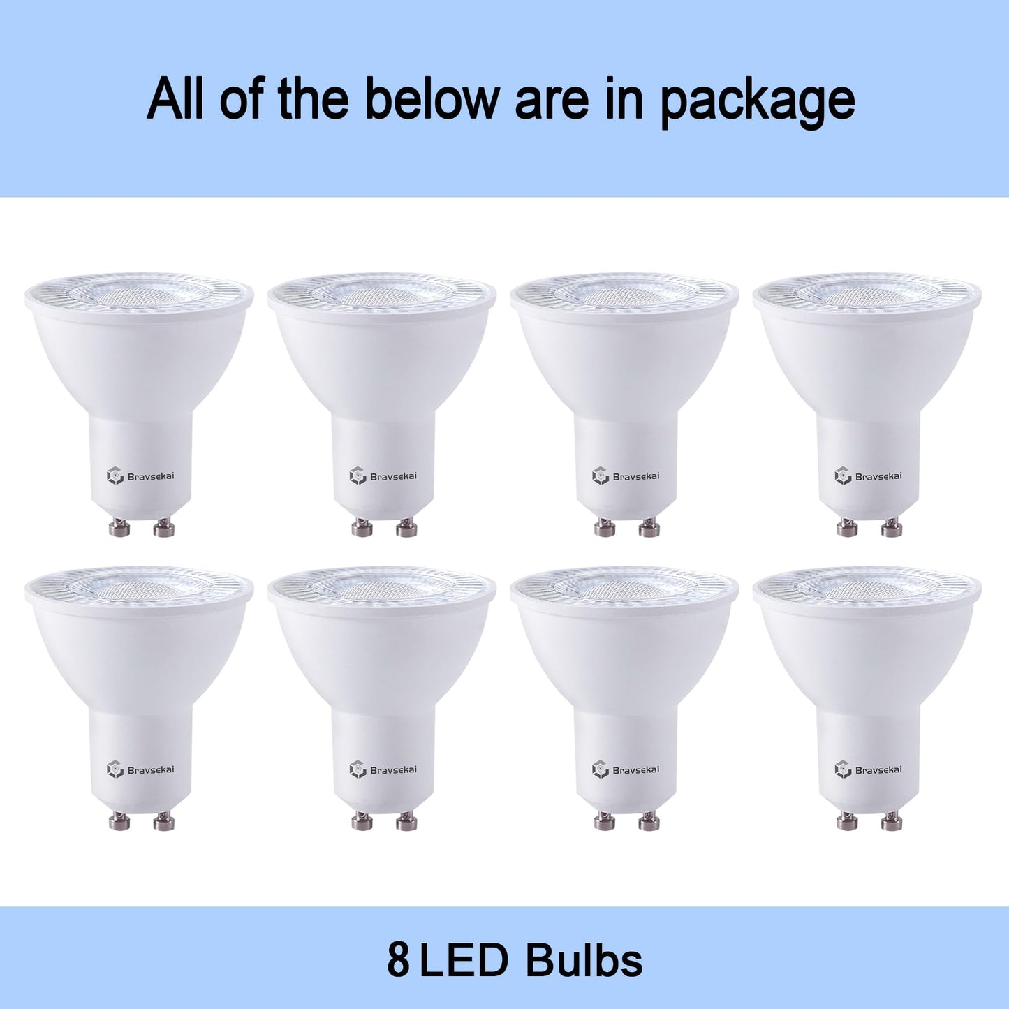 Bravsekai 8 Packs GU10 LED Bulbs 6500K Natural White