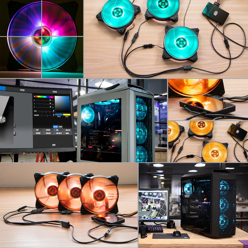 Cooler Master MasterFan Pro 140 Air Flow RGB- 140mm High Air Flow RGB Case Fan, 3 In 1 with RGB LED Controller, Computer Cases CPU Coolers