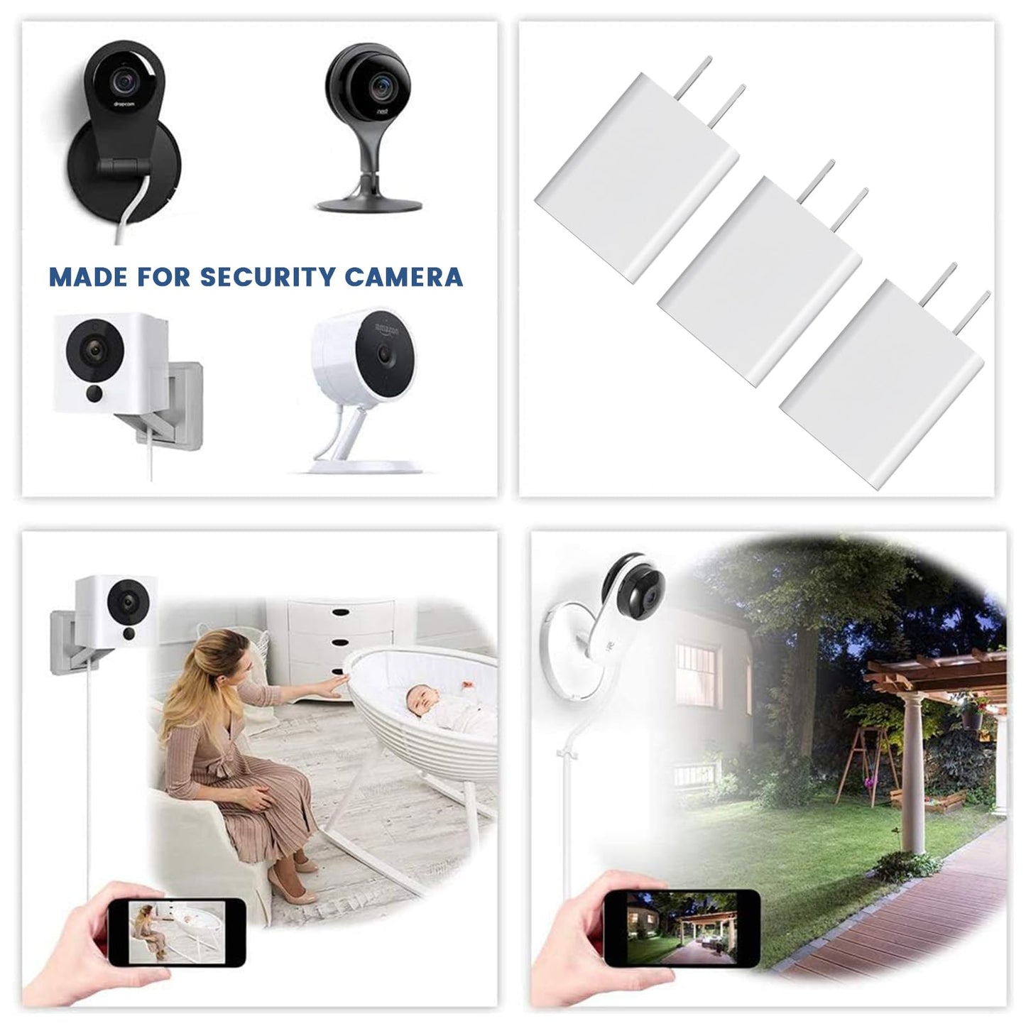 for Wyze Nest cam 5V 2A Power Adapter Compatible with Blink Mini Pan, Ring Spotlight, iPhone Samsung Galaxy S7/S6/S5 Edge, Google Nexus USB Wall
