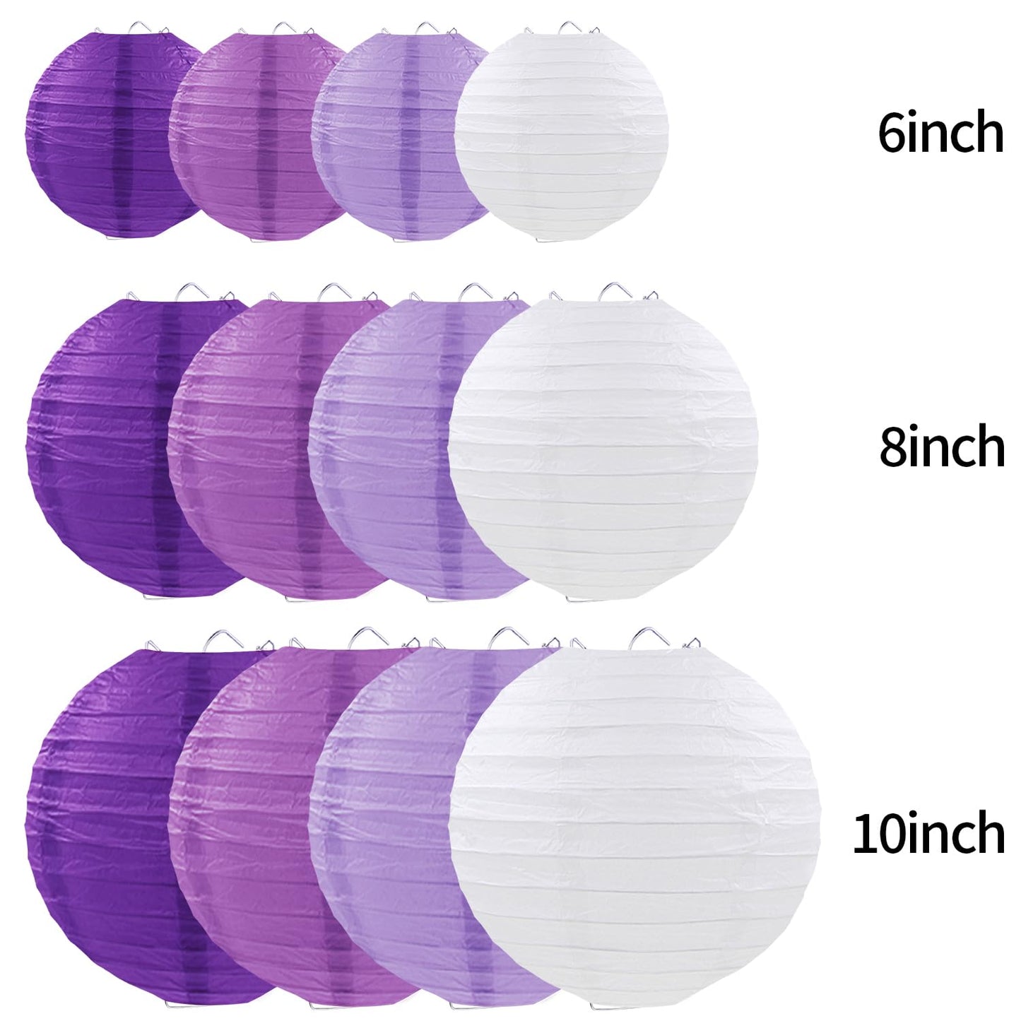 FUGUIR Purple Paper Lanterns Party Decorations, Hanging Round Paper Lanterns for Bachelorette Engagement Wedding Baby Bridal Purple Birthday