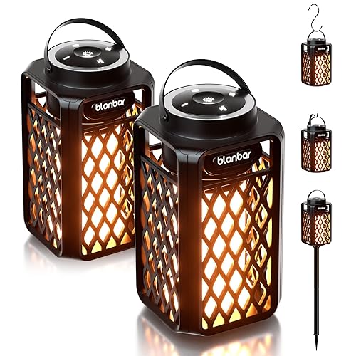 blonbar 2pcs Outdoor Speakers with Torch Atmosphere,10W Portable Bluetooth Stereo Speaker,IP65 Waterproof Led Flame Speakers, Torch Lights for Patio