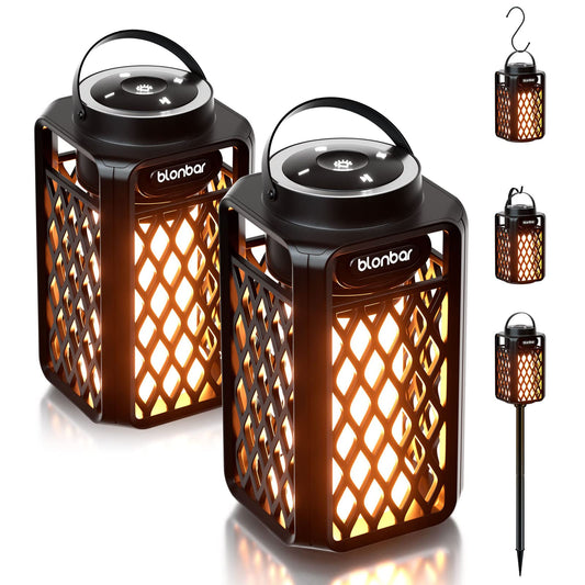 blonbar 2pcs Outdoor Speakers with Torch Atmosphere,10W Portable Bluetooth Stereo Speaker,IP65 Waterproof Led Flame Speakers, Torch Lights for Patio
