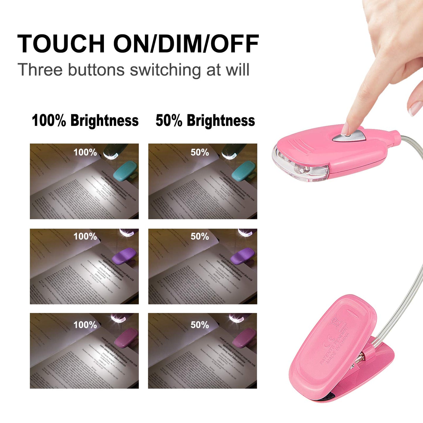 HONGUT Book Light for Kids Clip on Book Lights for Reading in Bed Book Lamp Portable LED Reading Light with 360° Flexible and 2 Brightness (3Pack Mini