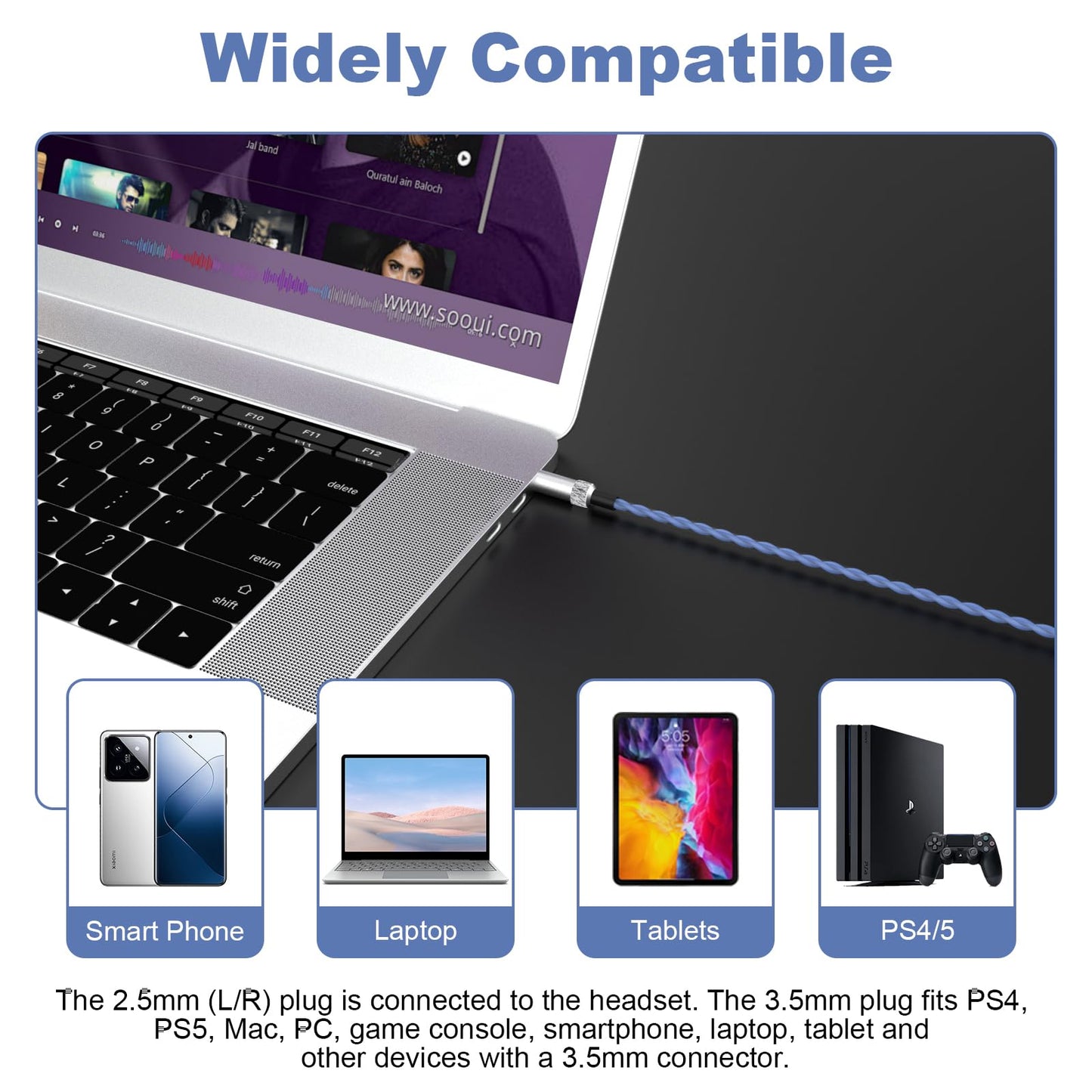 Sol Republic Replacement Cable with Mic Compatible with Sol Republic Master Tracks HD, HD2, V8, V10, V12, Sol Republic X3 Headphone, for iPhone…