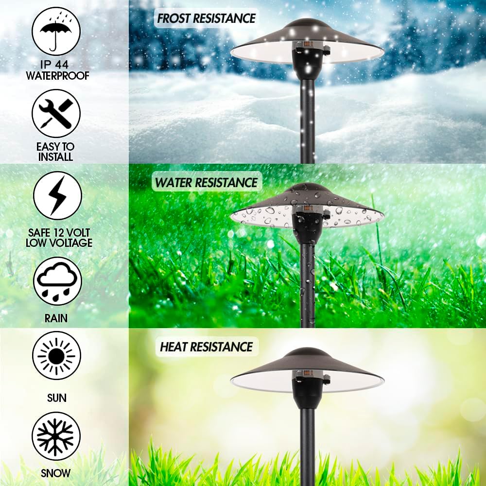 LED Pathway Lights 131 - Heavy Duty Metal Low Voltage Landscape Lighting, 12V Driveway Lights Outdoor Walkway Garden Pathway Lighting with Warm White