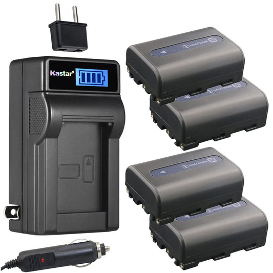 Kastar 4-Pack NP-FM50 Battery and LCD AC Charger Compatible with Sony DCR-DVD200 DCR-DVD201 DCR-DVD300 DCR-DVD301 DCR-DVD91 DCR-HC14 DCR-HC15 DCR-HC88