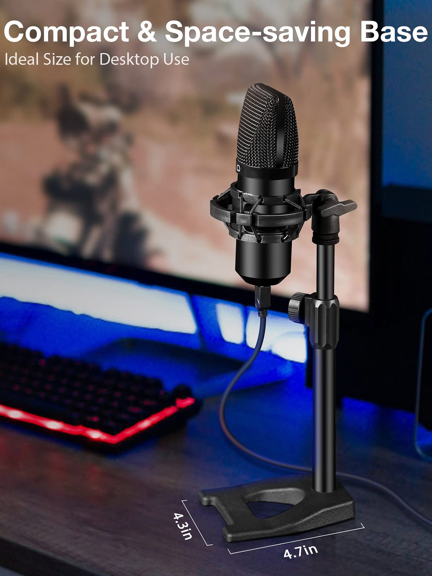 InnoGear Desktop Microphone Stand, Mic Stand Desk Table with Weighted Base Shock Mount Mic Clip 3/8" to 5/8" Adapter Adjustable Height for Hyper X