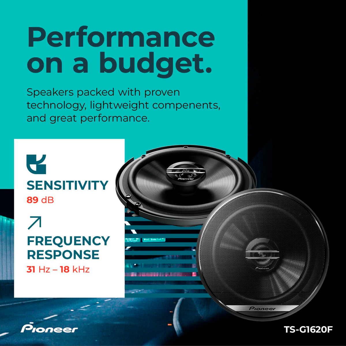 Pioneer G-Series TS-G1620F 6.5" 2-Way Coaxial Car Speakers 300W Max