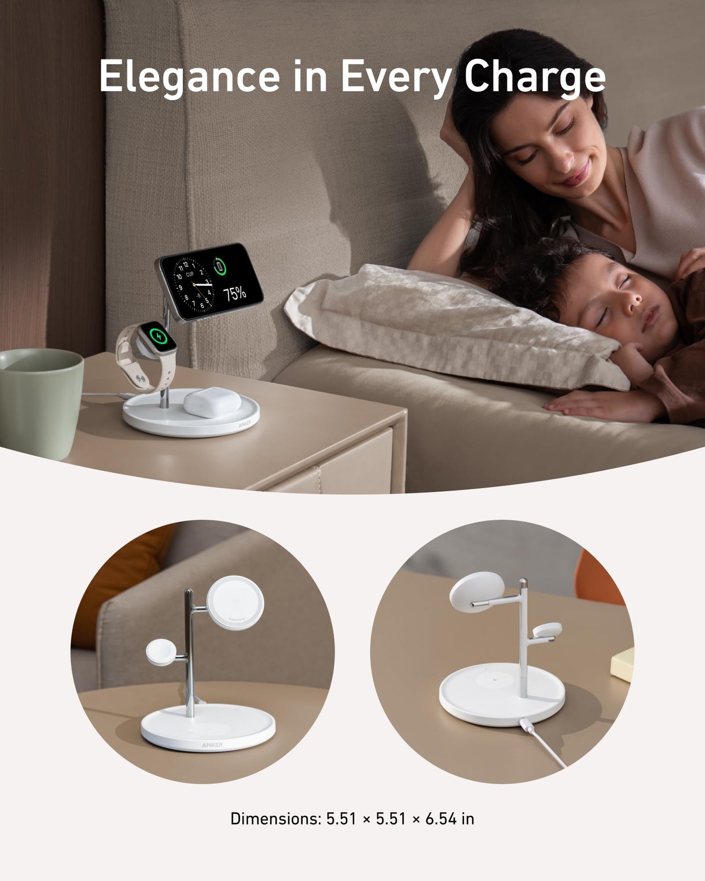 Anker MagSafe Charger Stand Compatible, iPhone 17 MagGo 3 in 1 Wireless Charging Station,Qi2 Certified 15W Wireless Charger, Desk Accessory,