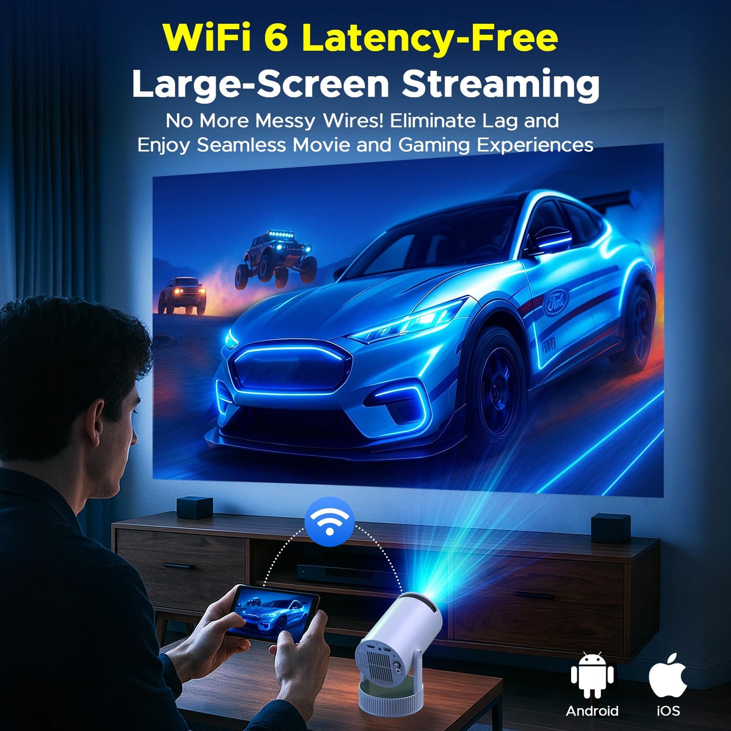 Mini Projector with WiFi and Bluetooth, Portable Projector built-in Battery Supported 4K, Auto Keystone, 220° Rotation Outdoor Projectors Compatible