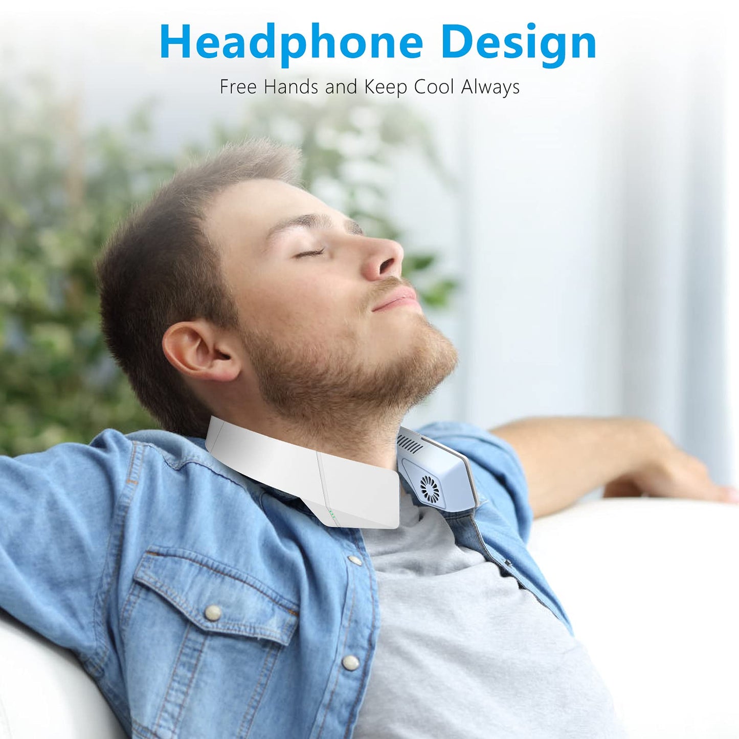 MECORDS, Neck Fan Portable Bladeless Personal Fans 360degree Cooling USB Rechargeable Headphone Design 3-Speed Adjustment for Outdoor Indoor Sports
