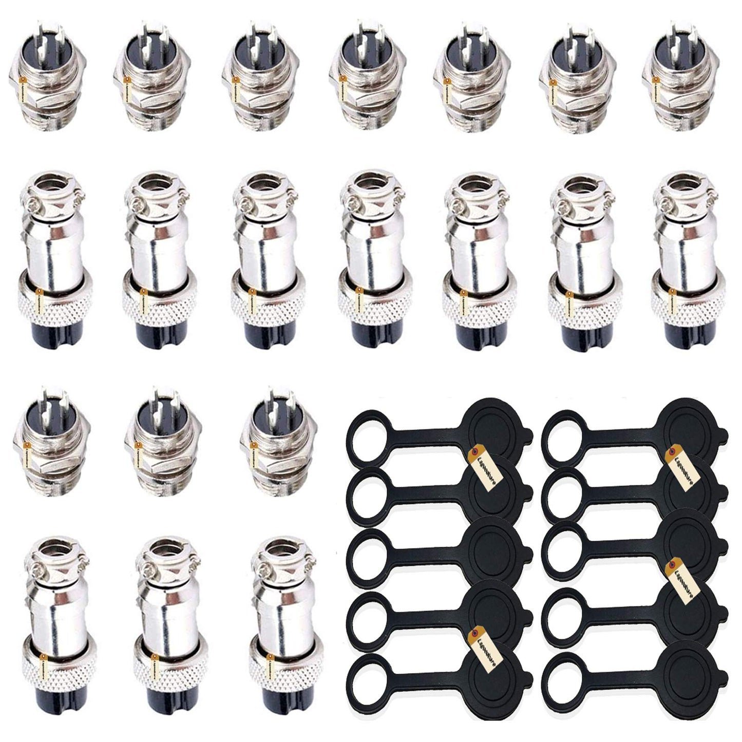 Lsgoodcare GX12-3 Metal Aviation Plug Kit 5A, Including 10Pairs 3 Pin 12MM Aviation Connectors Thread Male Female Panel Socket and 10Pcs Aviation