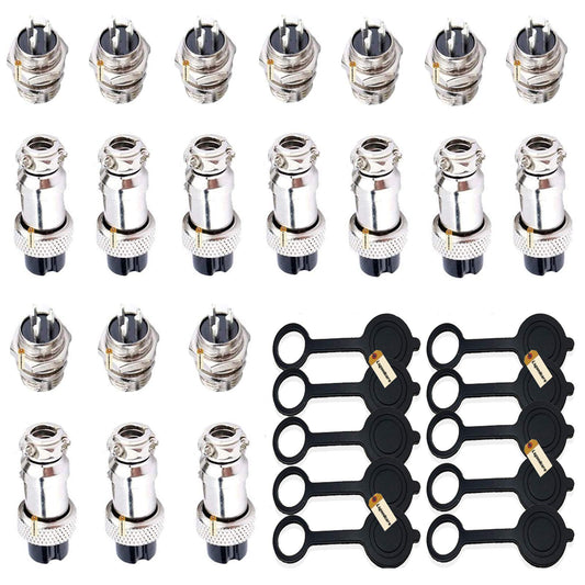 Lsgoodcare GX12-3 Metal Aviation Plug Kit 5A, Including 10Pairs 3 Pin 12MM Aviation Connectors Thread Male Female Panel Socket and 10Pcs Aviation
