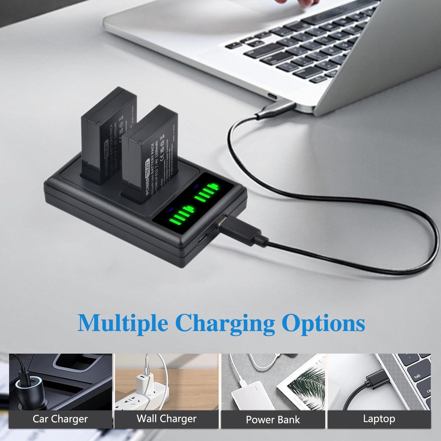 PowerTrust 3X LP-E12 Battery and LED Dual USB Charger for Canon EOS M,EOS Rebel SL1, EOS M2, EOS M10, M100, M200, M50, M50 Mark II, Rebel S1