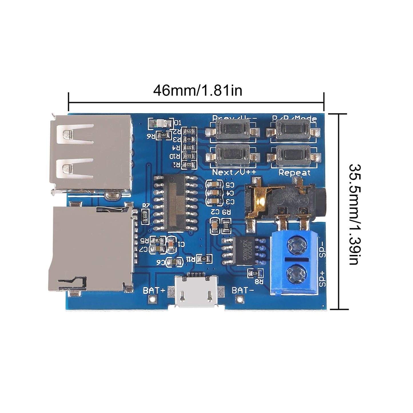 AITRIP 5PCS TF Card U Disk Play MP3 Decoder Player Module with Audio Amplifier Audio Decoding Player Module Micro USB 5V Power Supply