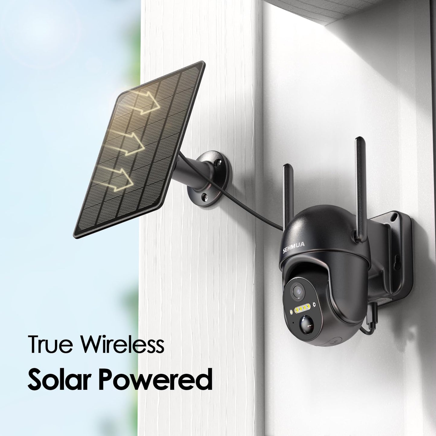 SEHMUA Solar Security Cameras Wireless Outdoor, 2K 360° View Battery Powered Outdoor Camera, WiFi Home Security with Spotlight Color Night Vision, PIR