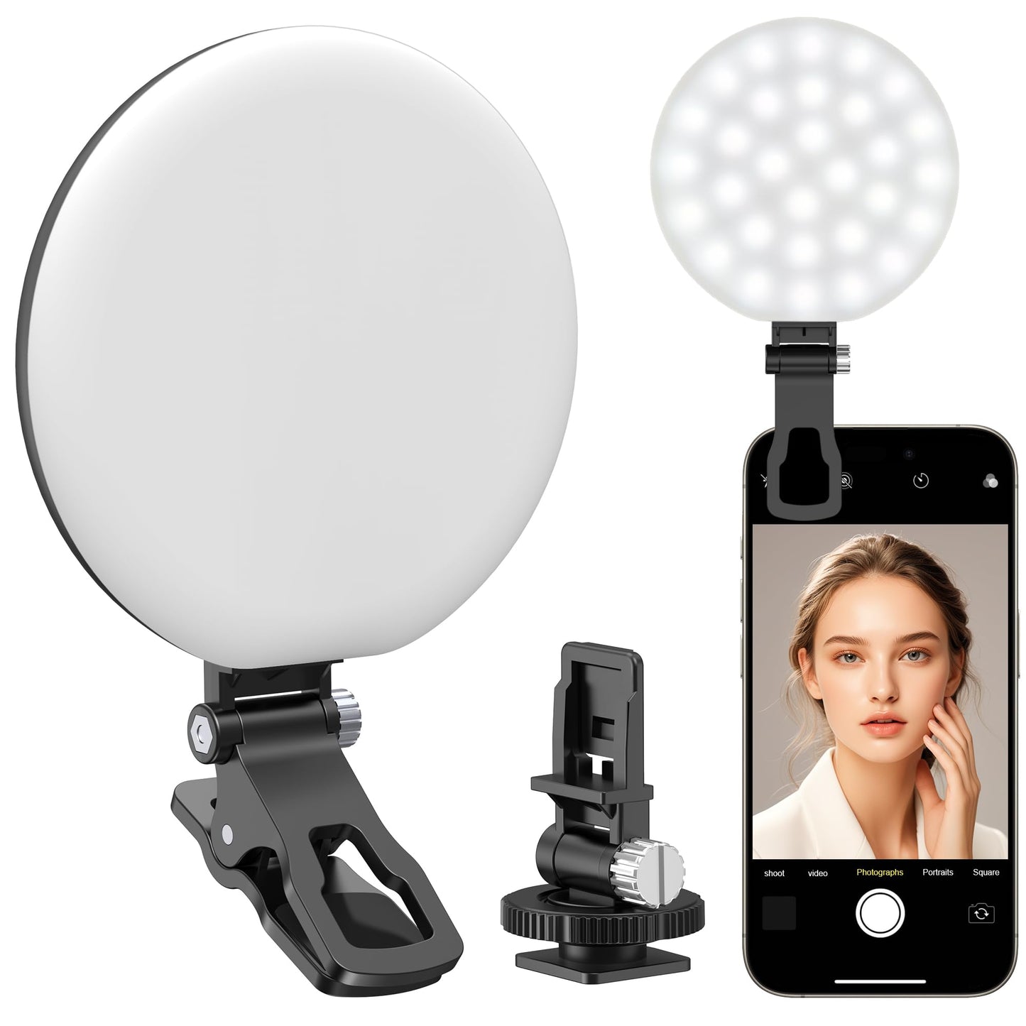Anautin 60 LED Ring Light, Rechargeable Selfie With Front & Back Clip, 2500-6500K Portable Phone, Adjustable 3 Modes for iPhone, iPad, Tablet, Laptop