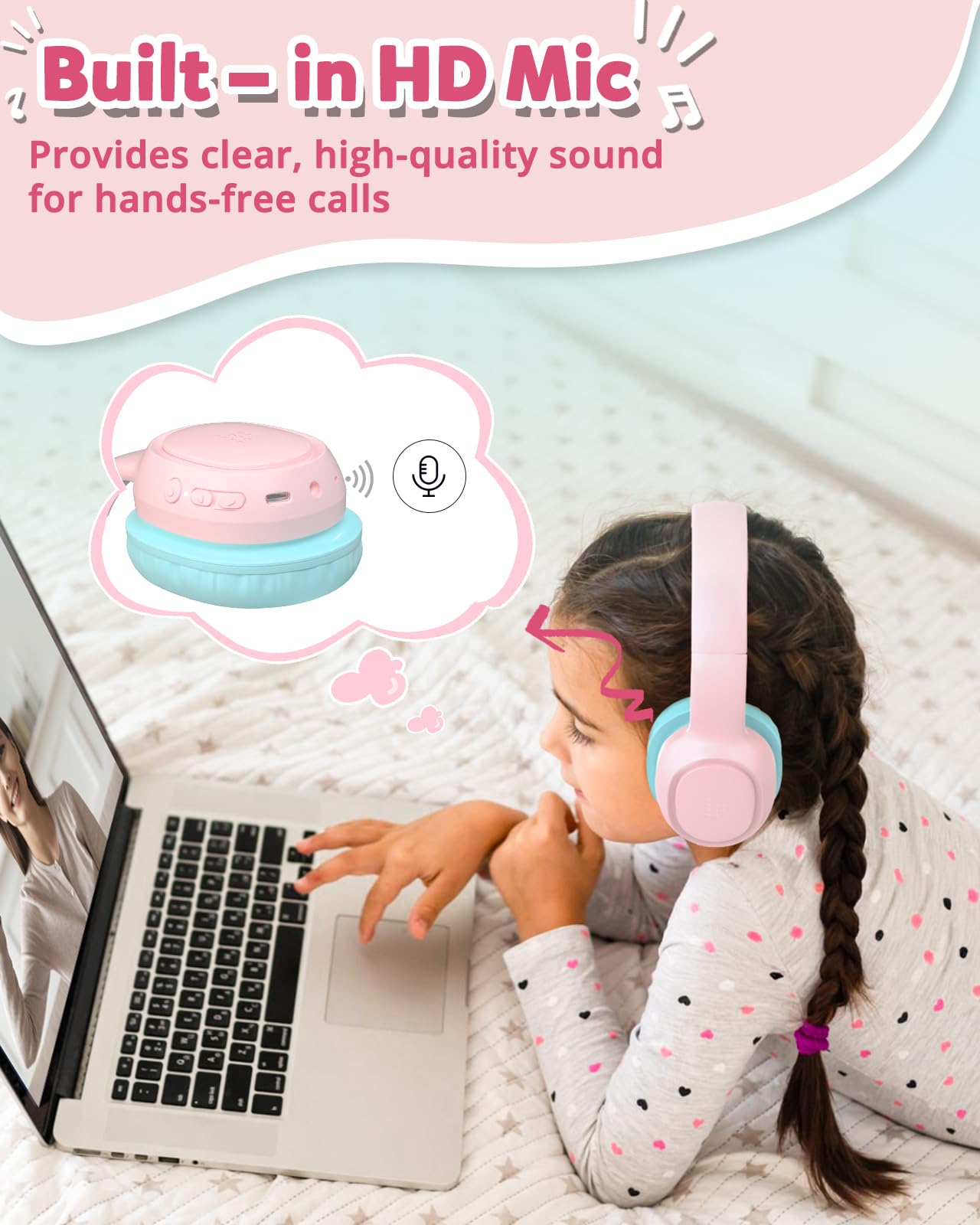 Tronsmart KH02 Kids Headphones Volume Limit 74/85/93dB, 45H Playtime, 3.5mm Jack, Foldable, Wireless Headphones with Microphone…