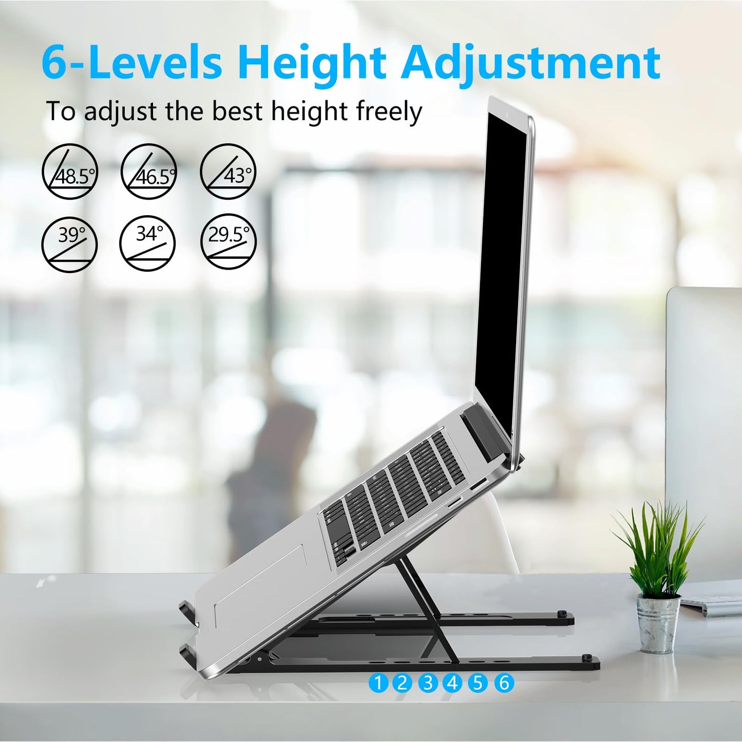 Gogoonike Adjustable Laptop Stand, Portable Laptop Riser for Desk, ABS+Silicone Foldable Ventilated Cooling Notebook Holder Stand for 10-15.6”