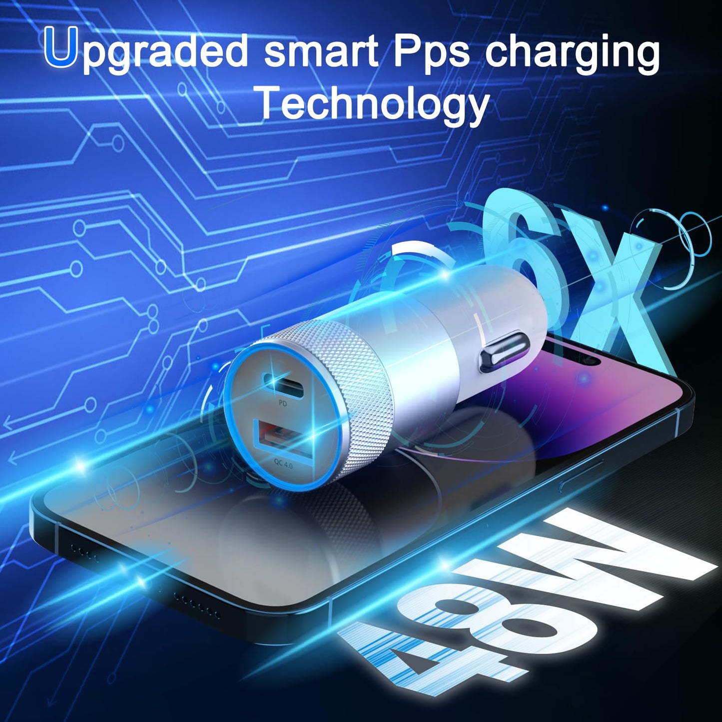 Fast Car Charger and Carplay Cable, 48W Dual Port USB A and USB C Car Charger Adapter with 2Pack High Speed Charging L ightning Cable for i Phone