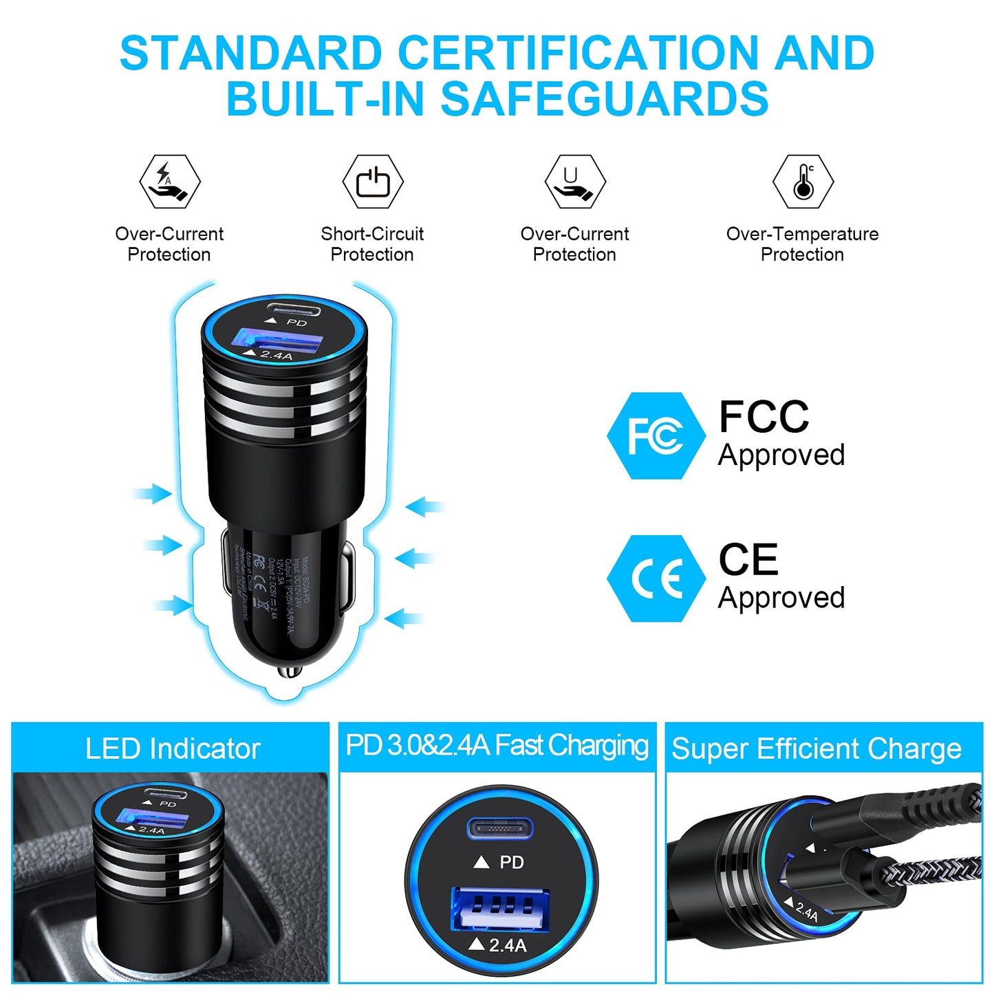 USB C Car Charger Fast Charging for iPhone 17/Air/17 Pro/17 Pro Max/16e/16/16 Pro/16 Pro Max/16 Plus/15 Pro Max, 30W 2-Port Fast Type C Car Charger