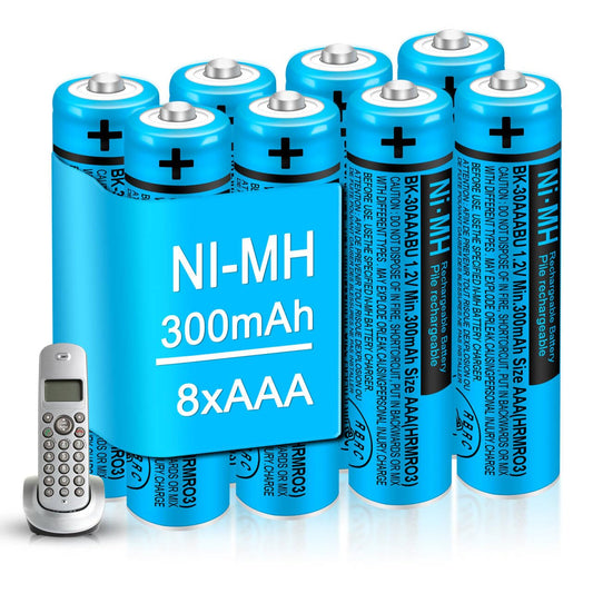 EOCIK BK-30AAABU AAA Rechargeable Battery 8 Pack 300mah NI-MH AAA Batteries 1.2V for Panasonic Cordless Phones,Remote Controls,Electronics