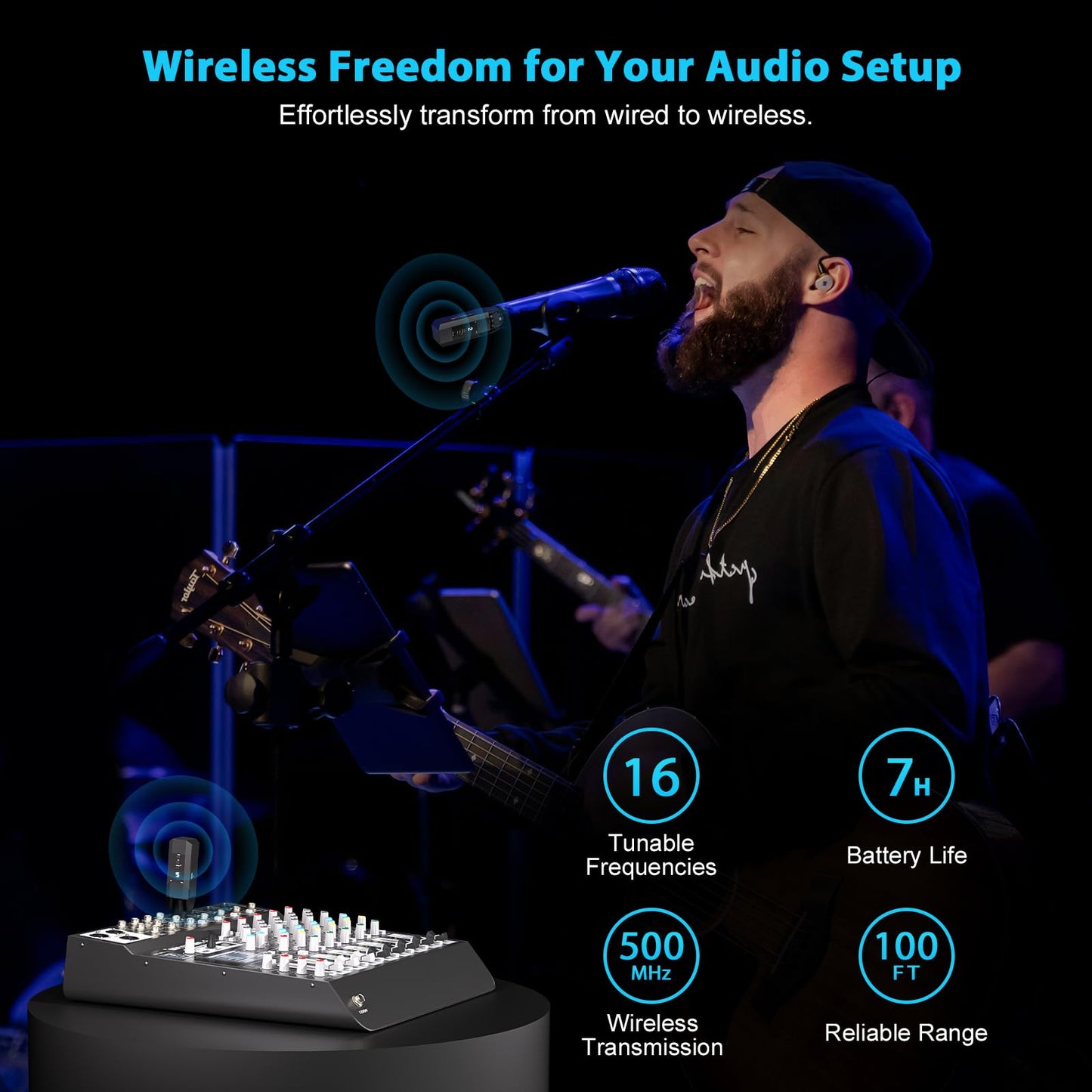 Phenyx Pro Plug-on XLR Wireless Transmitter Receiver System, Wired-to-Wireless Microphone System w/ 16 UHF Frequencies, Auto-Scan, XLR Microphone